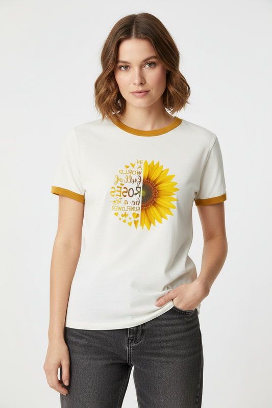Female Model - Mustard Yellow Ringer T-Shirt