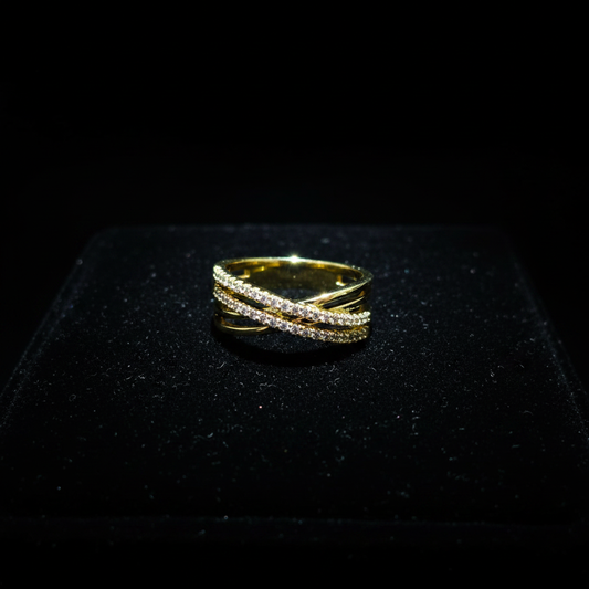 Gold Multi-Layer Crystal Ring on Black Velvet
