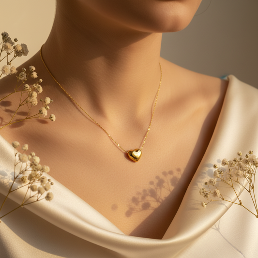 3D Heart Gold Pendant worn on neck