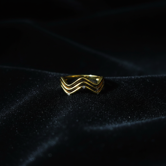Zig Zag Tarnish-Free Gold Ring on black velvet