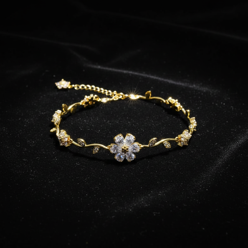 Gold Floral Bracelet on Black Velvet