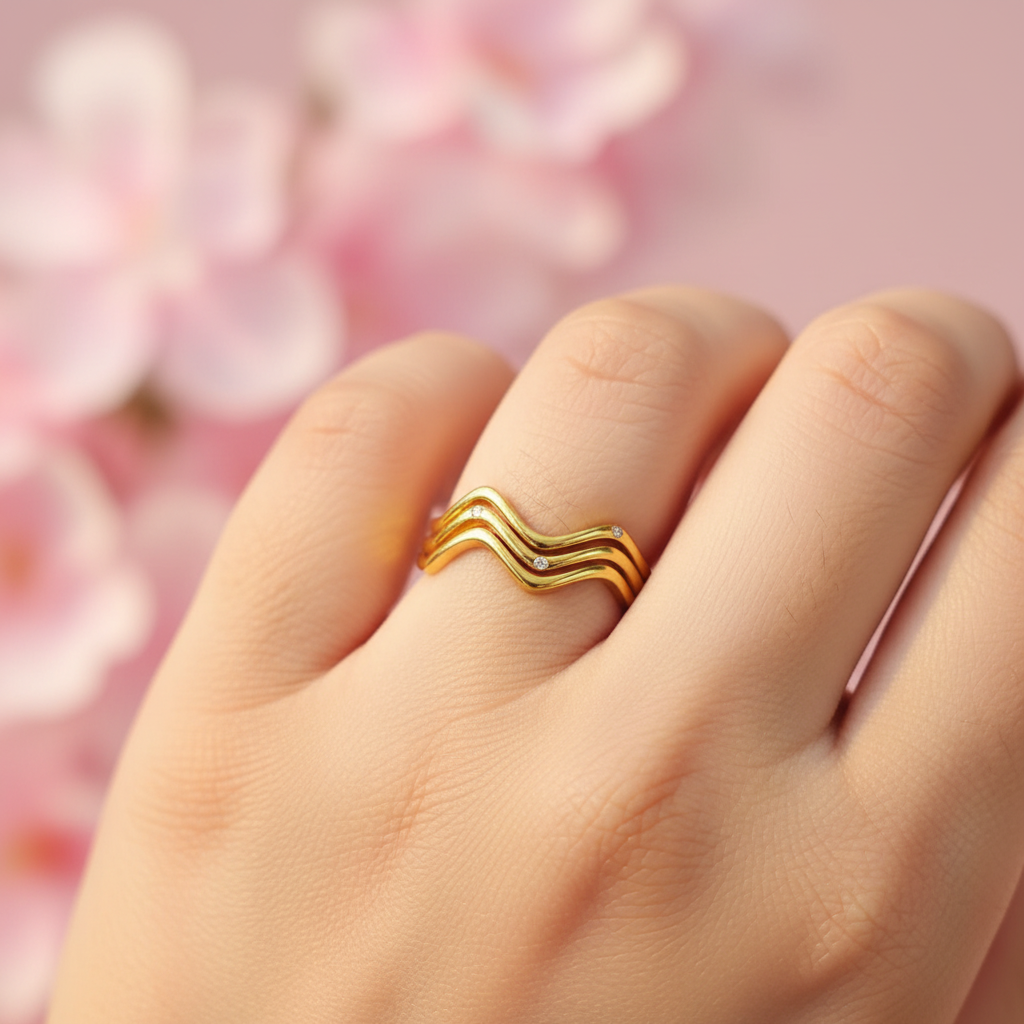 Zig Zag Tarnish-Free Gold Ring worn on hand