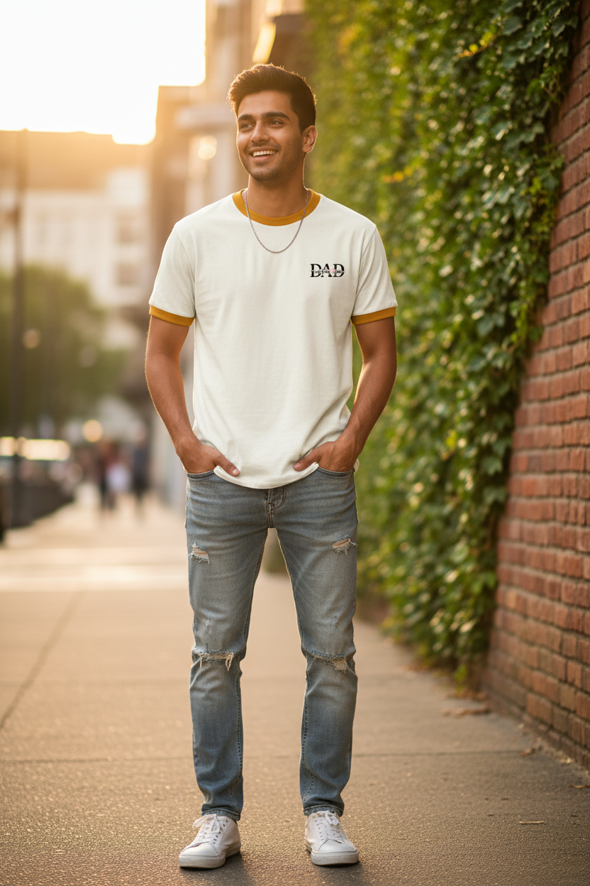 Mustard Yellow Ringer T-Shirt on Man