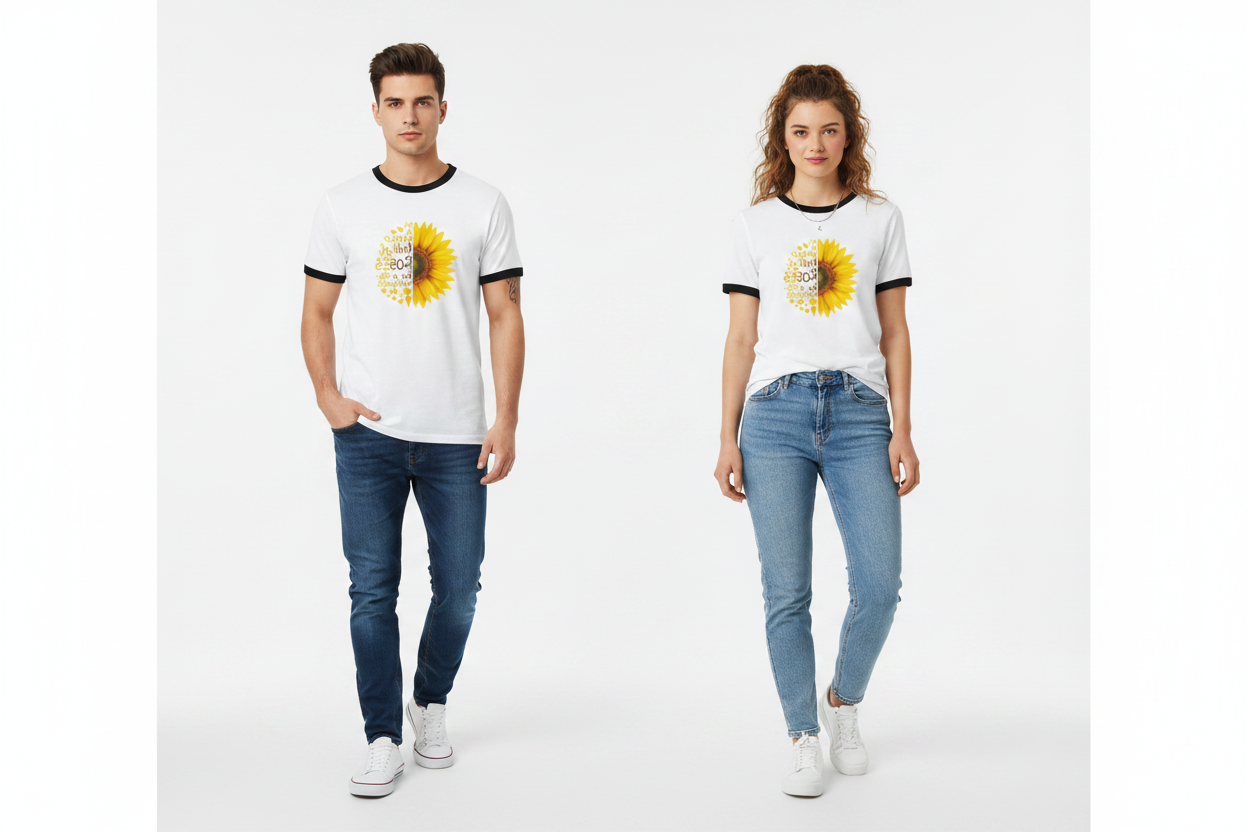 Unisex Ringer T-Shirt on Male & Female Model